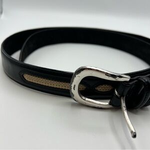 Men’s Black Brighton Leather Belt With Straw Detail  See Photos Fo Measurements